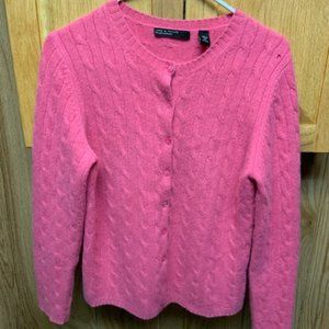 Lord & Taylor 2-ply cashmere women’s pink cable knit cardigan / size M